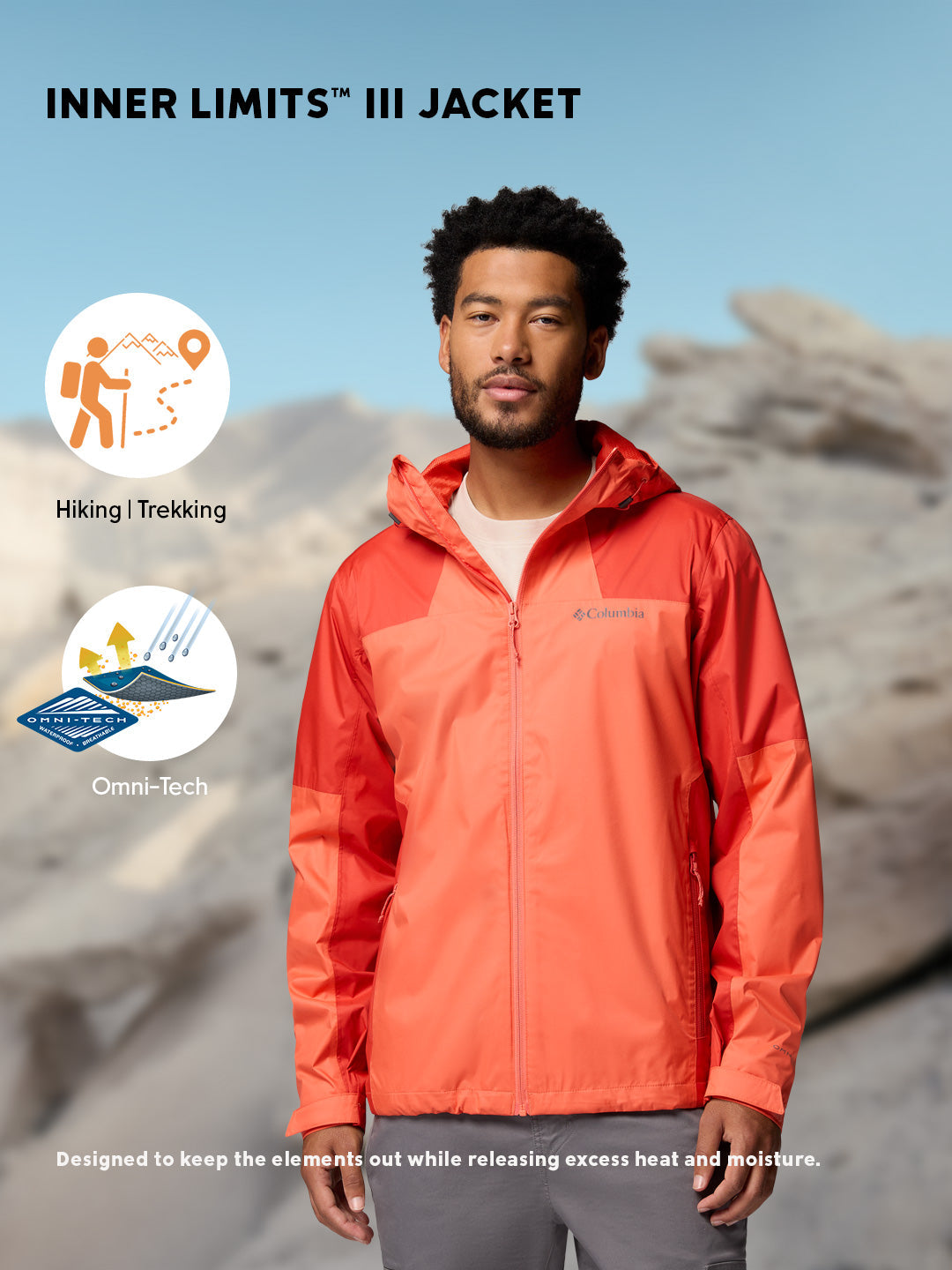 Columbia Men Orange Omni-Tech Inner Limits III Rain Jacket