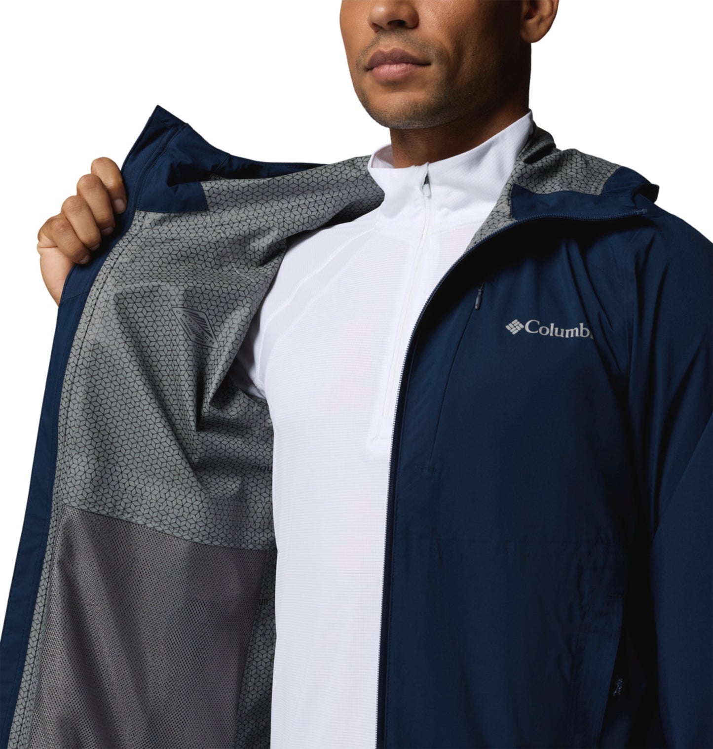 Columbia Men Navy Blue Omni-Tech Trailborne 2.5L Waterproof Rain Jacket
