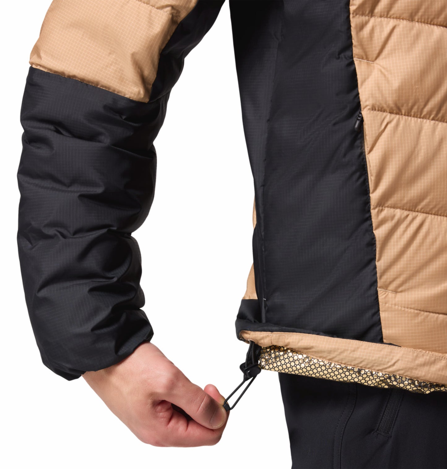 Columbia Men Beige OmniHeat Infinity Labyrinth Loop II Hooded Down Jacket