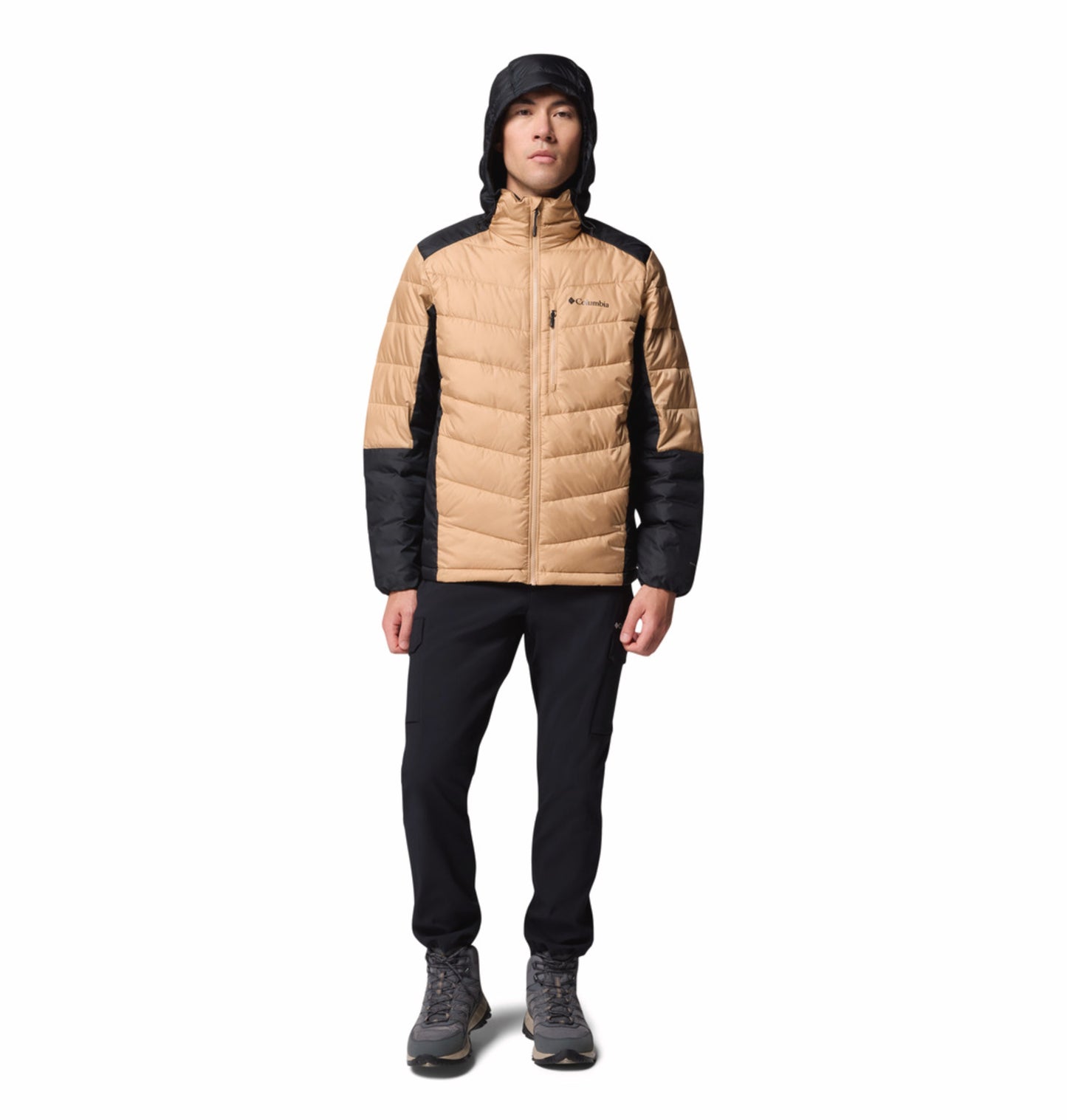 Columbia Men Beige OmniHeat Infinity Labyrinth Loop II Hooded Down Jacket