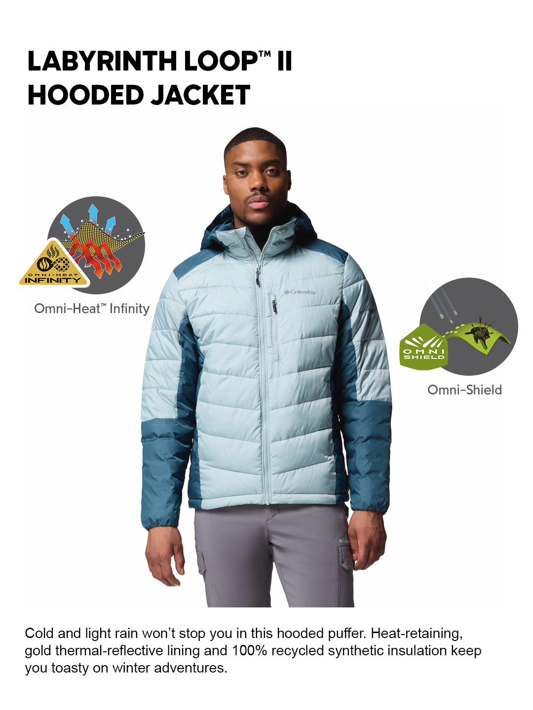 Columbia Men Blue OmniHeat Infinity Labyrinth Loop II Down Jacket