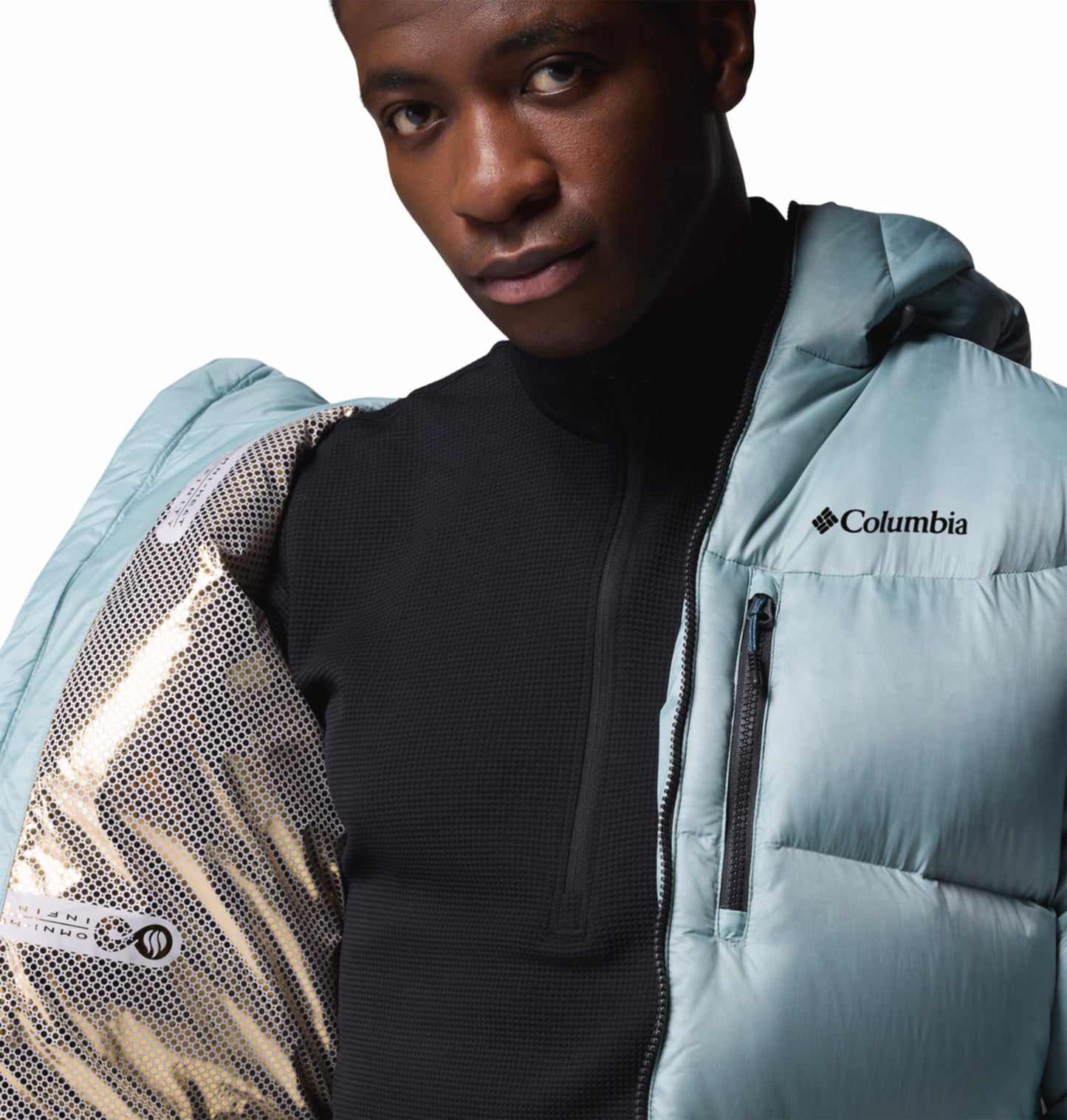 Columbia Men Blue Omni-Heat Inifnity Cloudview Hooded Down Jacket
