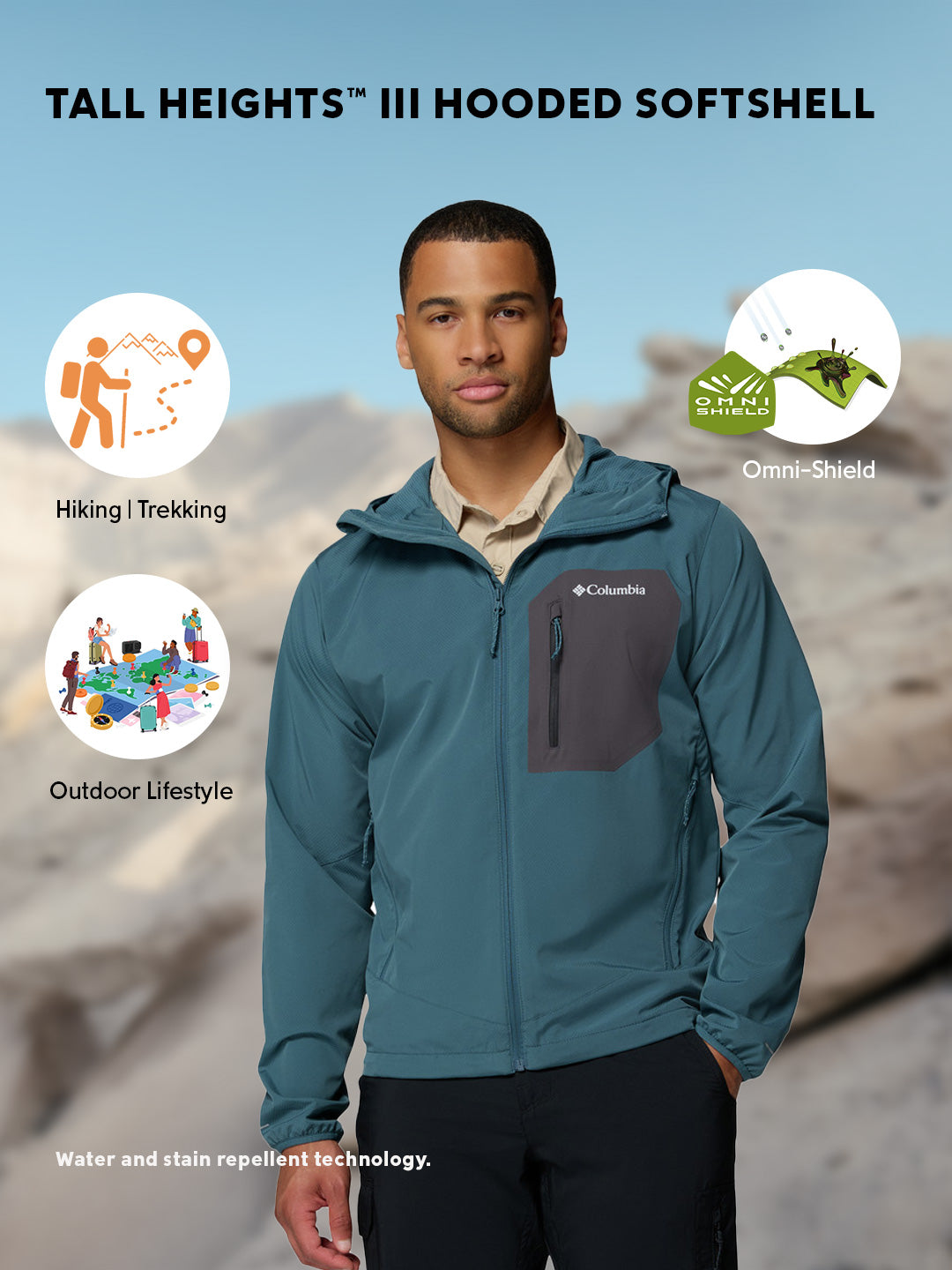 Columbia Men Blue Omni-Shield Tall Heights III Soft Shell Jacket