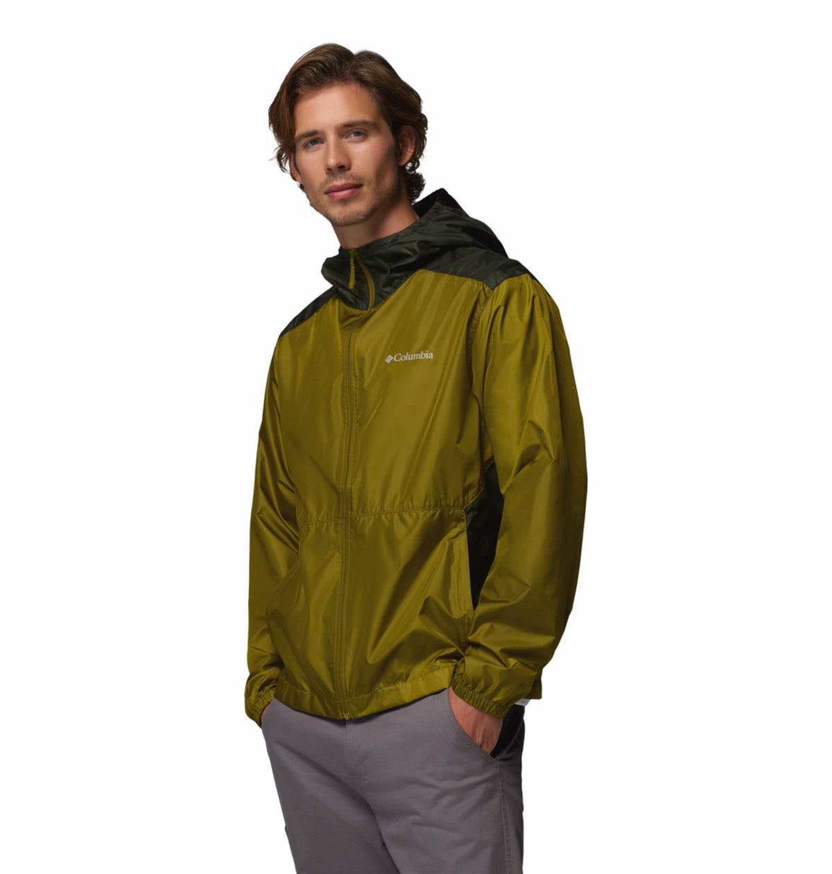Columbia Men’s Olive Green Omni-Shade Discovery Loop Windbreaker Jacket