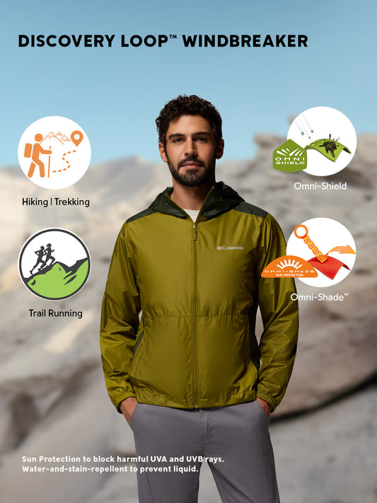 Columbia Men’s Olive Green Omni-Shade Discovery Loop Windbreaker Jacket