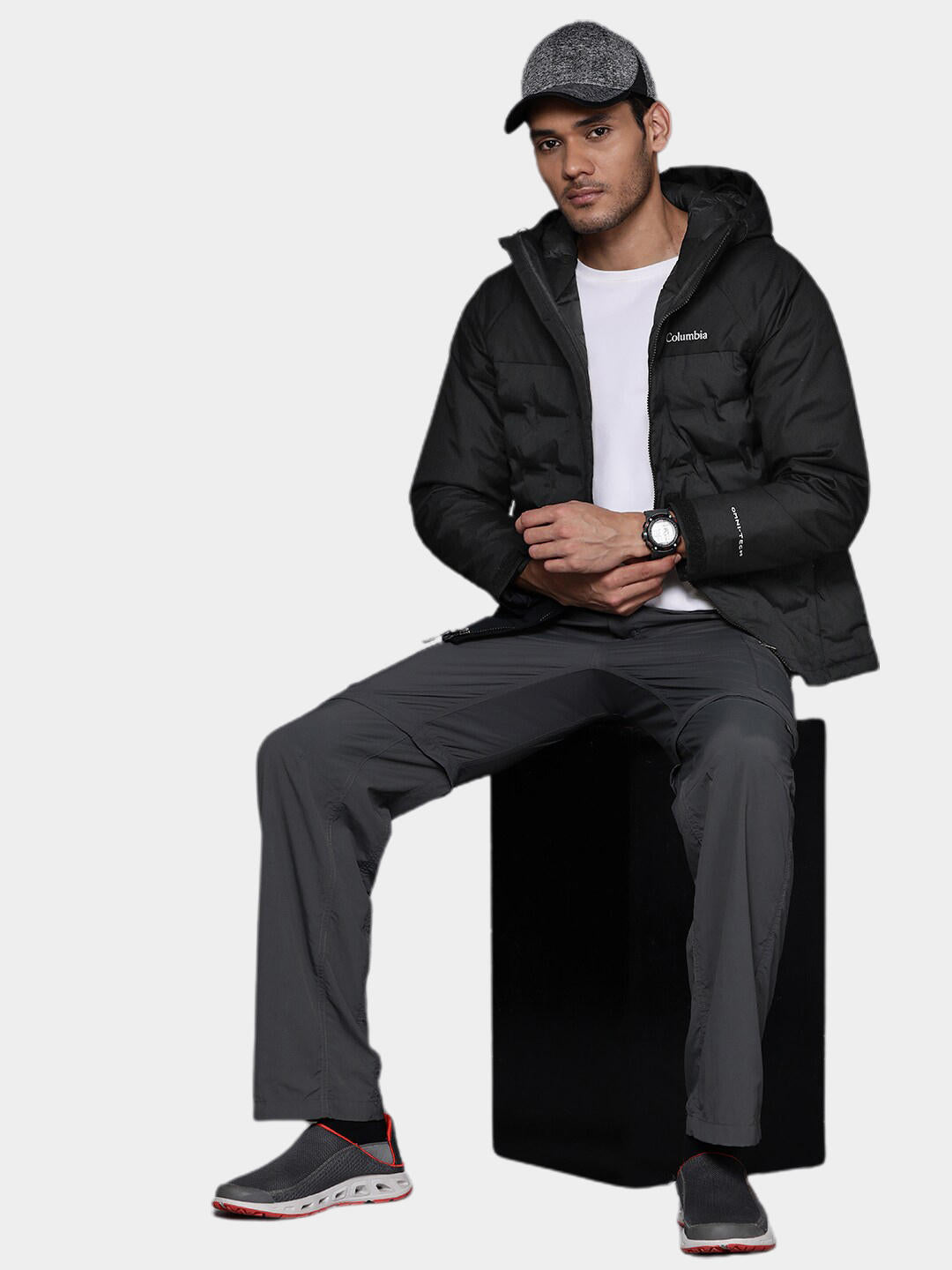Columbia Men Black Grand Trek II Down Hooded Jacket