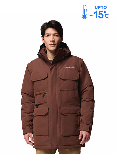 Columbia Men Brown Omni-Heat Inifnity Landroamer II Parka Hooded Down Jacket