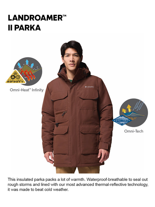 Columbia Men Brown Omni-Heat Inifnity Landroamer II Parka Hooded Down Jacket