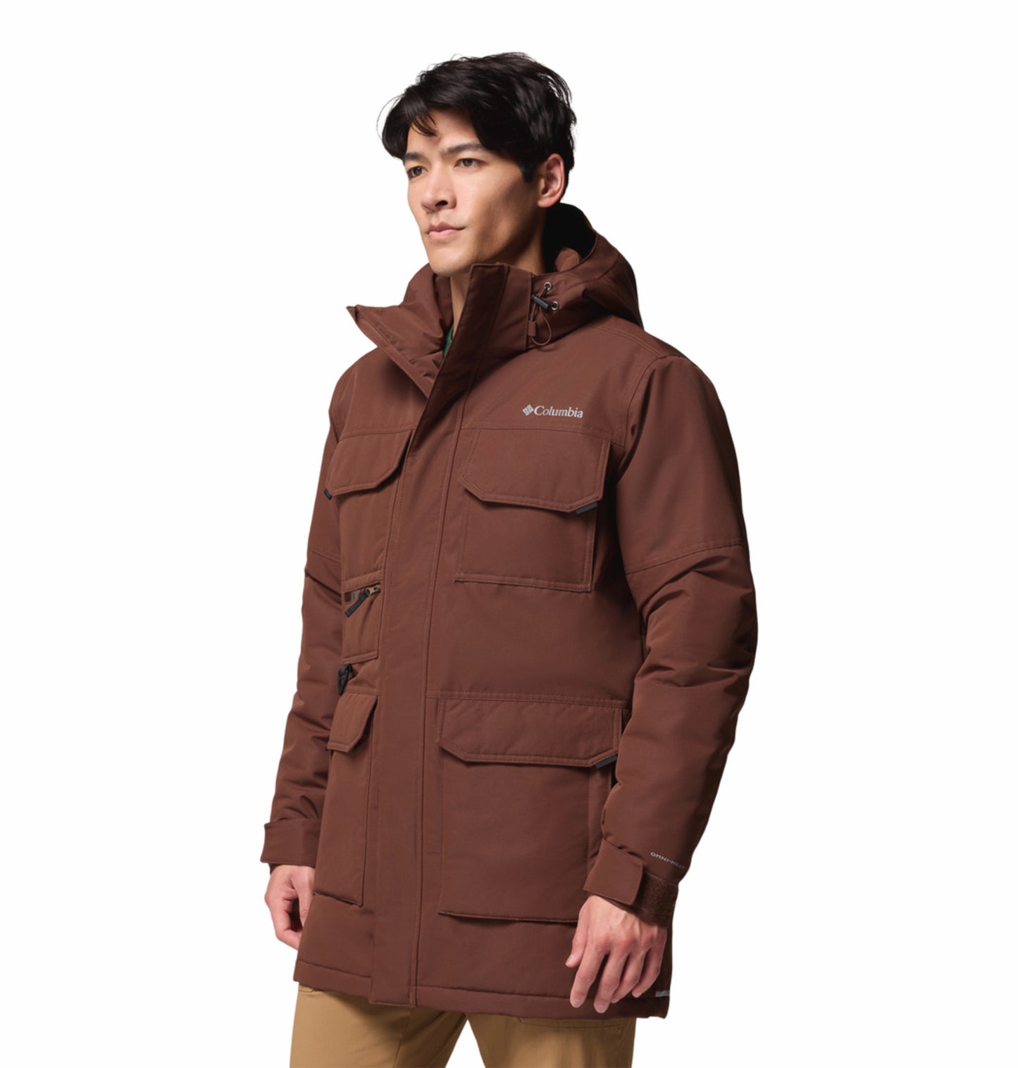 Columbia Men Brown Omni-Heat Inifnity Landroamer II Parka Hooded Down Jacket