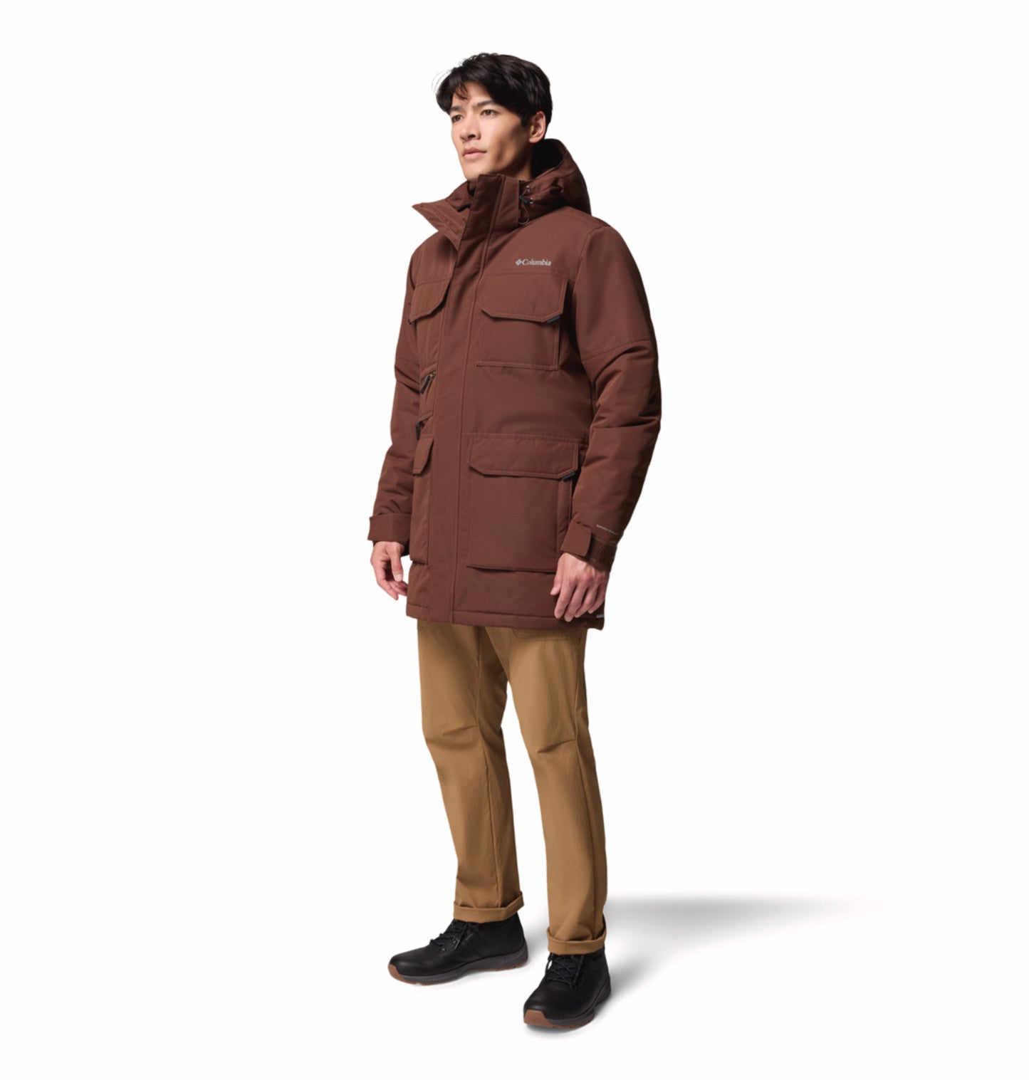 Columbia Men Brown Omni-Heat Inifnity Landroamer II Parka Hooded Down Jacket