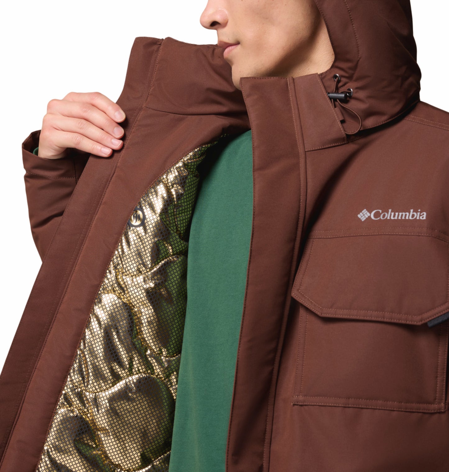 Columbia Men Brown Omni-Heat Inifnity Landroamer II Parka Hooded Down Jacket