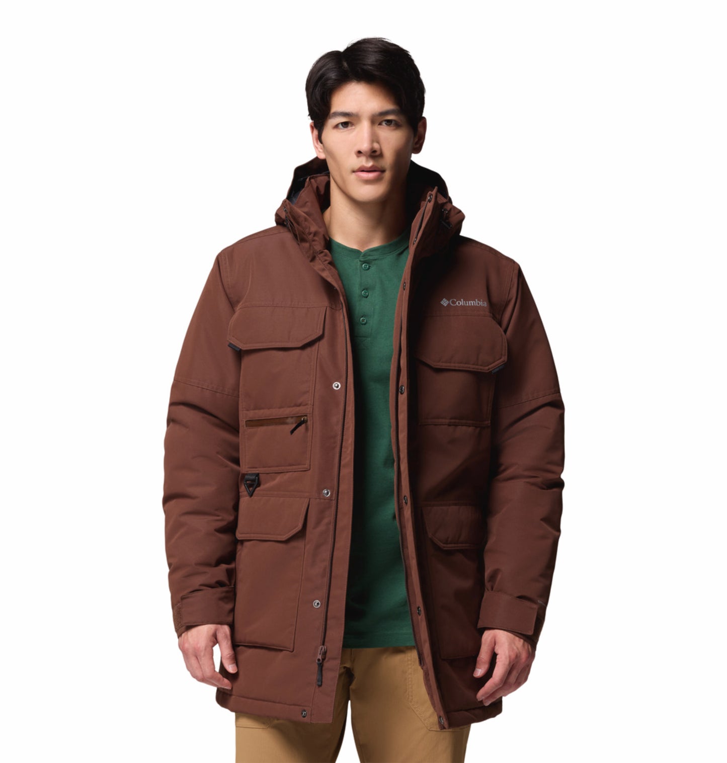 Columbia Men Brown Omni-Heat Inifnity Landroamer II Parka Hooded Down Jacket