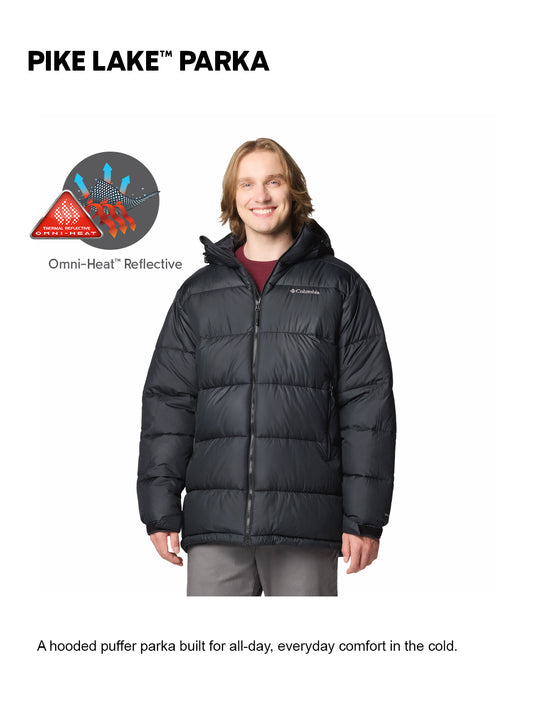 Columbia Men Black Omni-Heat Reflective Pike Lake Parka Hooded Down Jacket