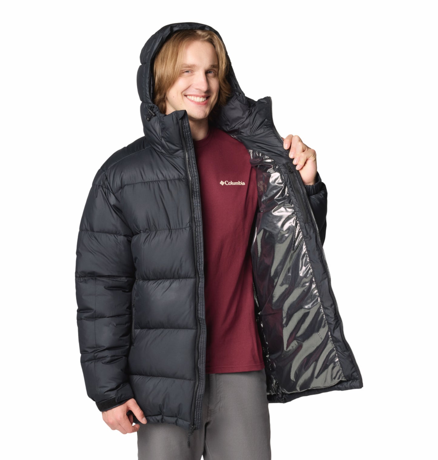 Columbia Men Black Omni-Heat Reflective Pike Lake Parka Hooded Down Jacket