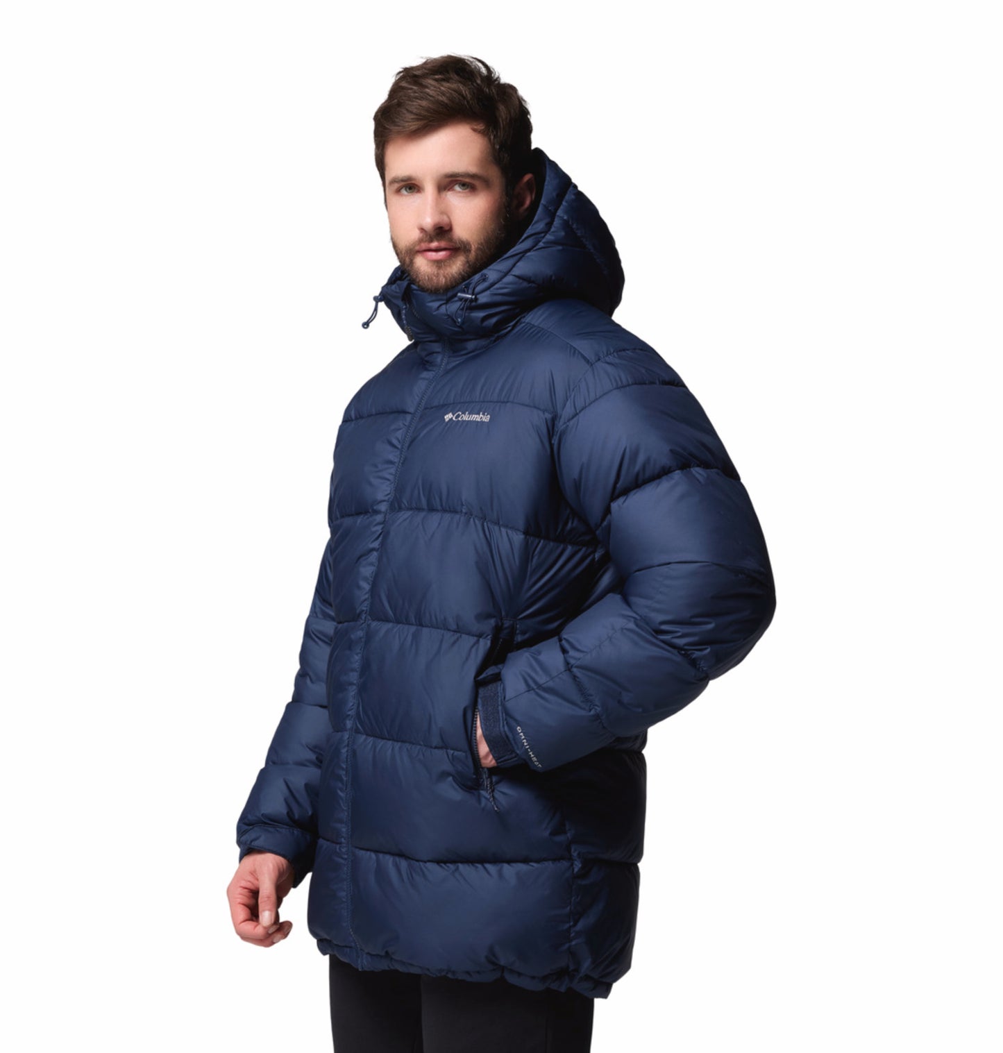 Columbia Men Navy Blue Omni-Heat Reflective Pike Lake Parka Hooded Down Jacket