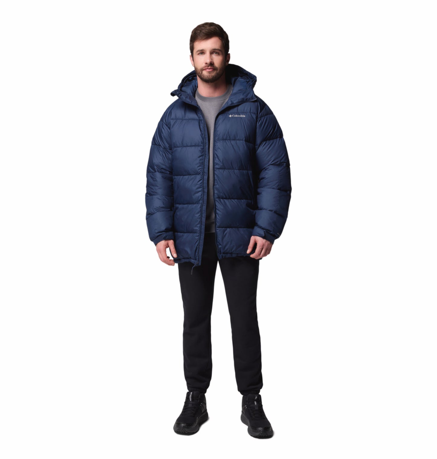 Columbia Men Navy Blue Omni-Heat Reflective Pike Lake Parka Hooded Down Jacket