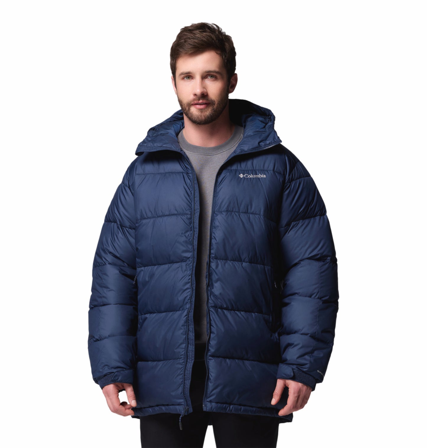 Columbia Men Navy Blue Omni-Heat Reflective Pike Lake Parka Hooded Down Jacket