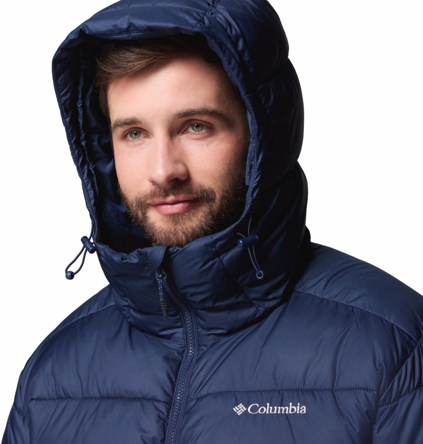 Columbia Men Navy Blue Omni-Heat Reflective Pike Lake Parka Hooded Down Jacket