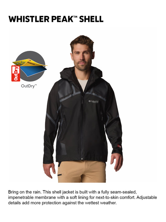 Columbia Men Black OutDry Extreme Whistler Peak Shell Hooded Rain Jacket (Fully Waterproof)