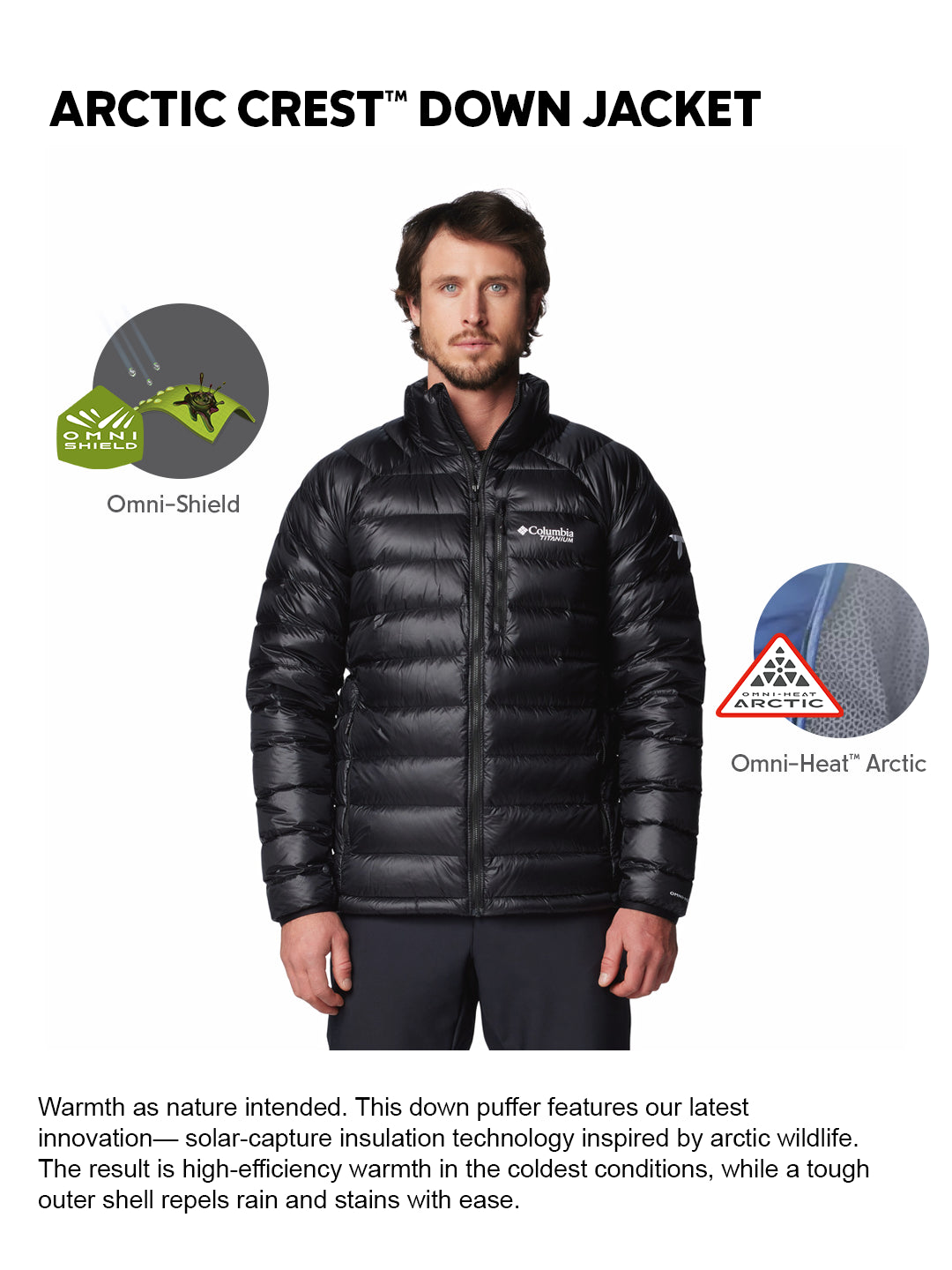 Columbia Men Black OmniHeat Arctic Crest Down Jacket