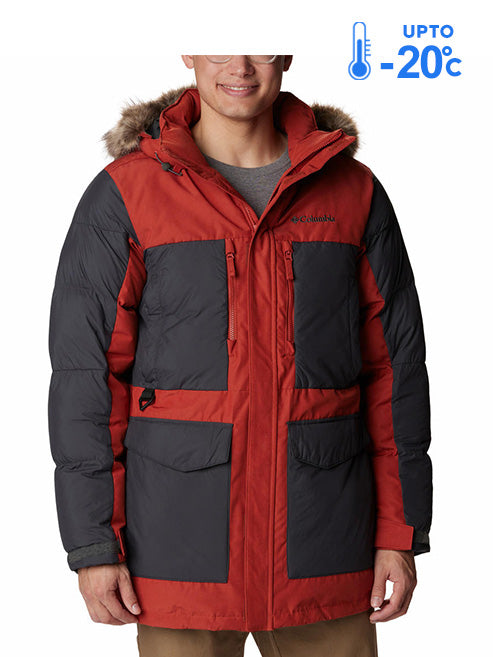 Columbia Men Orange Omni-Heat Inifnity Marquam Peak Fusion Parka Hooded Down Jacket