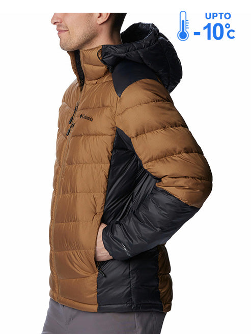 Columbia Men Brown Omni-Heat Inifnity Labyrinth Loop Hooded Down Jacket