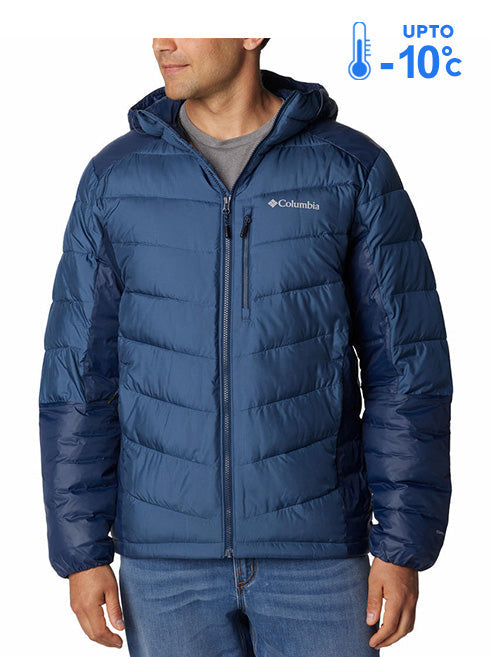 Columbia Men Navy Blue Omni-Heat Inifnity Labyrinth Loop Hooded Down Jacket