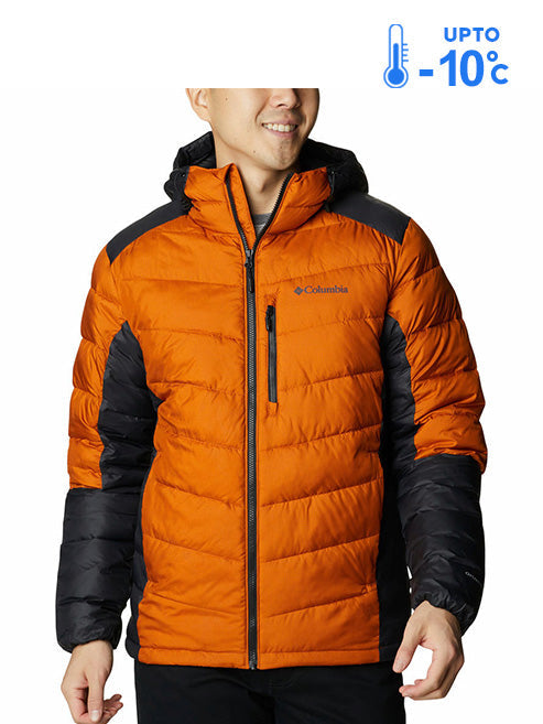 Columbia Men Orange Omni-Heat Inifnity Labyrinth Loop Hooded Down Jacket