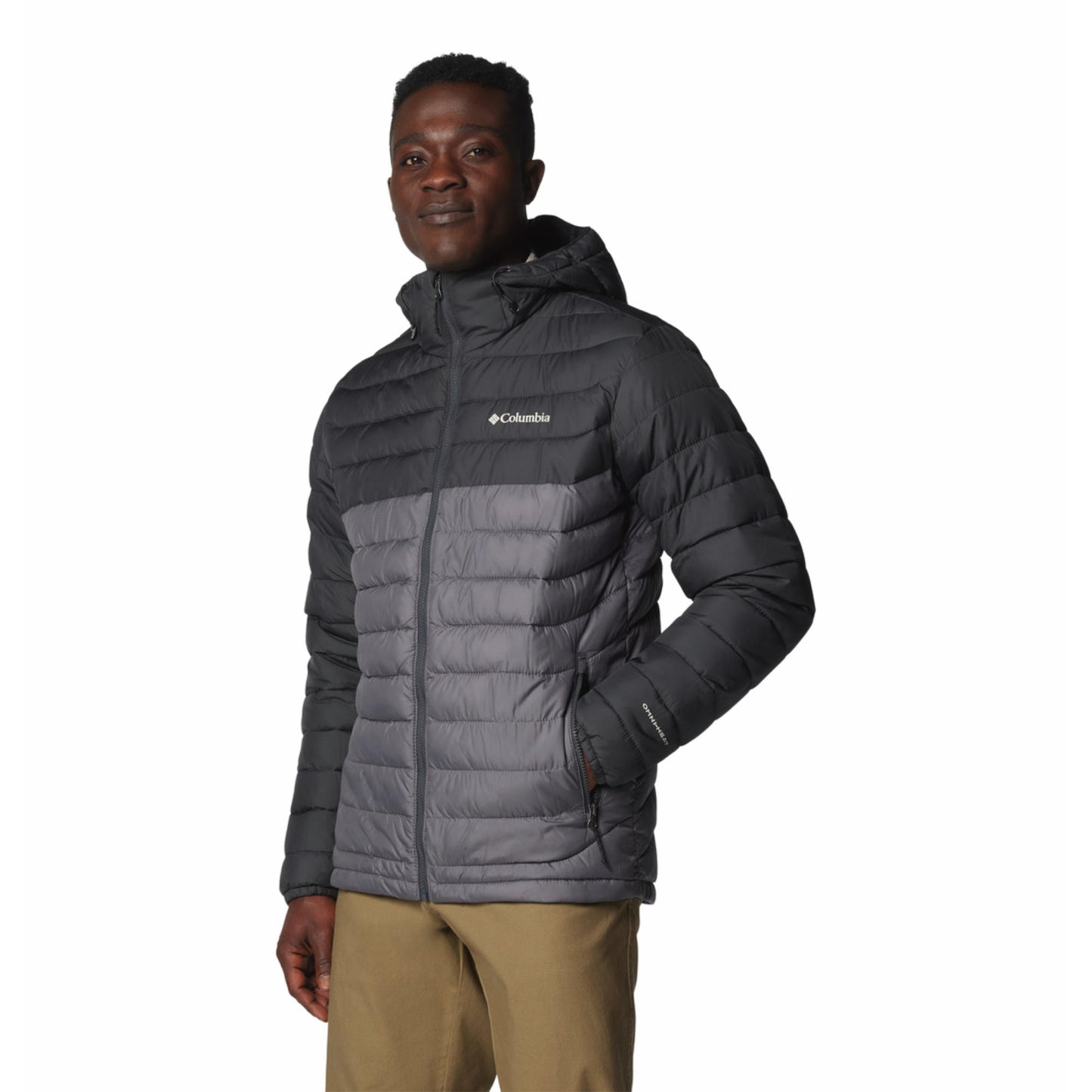 Columbia Men Grey Omni-Heat Reflective Powder Lite II Hooded Down Jacket