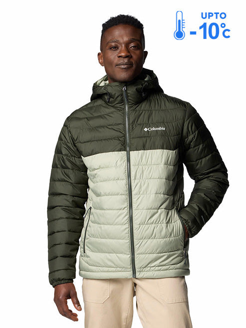 Columbia Men Green Omni-Heat Reflective Powder Lite II Hooded Down Jacket