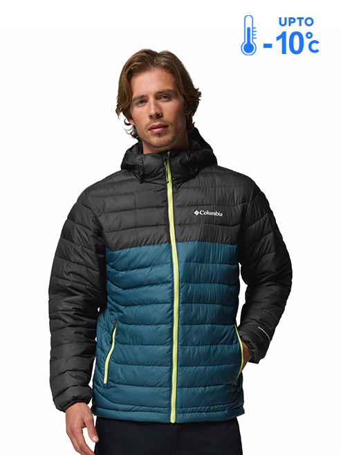 Columbia Men Blue Omni-Heat Reflective Powder Lite II Hooded Down Jacket