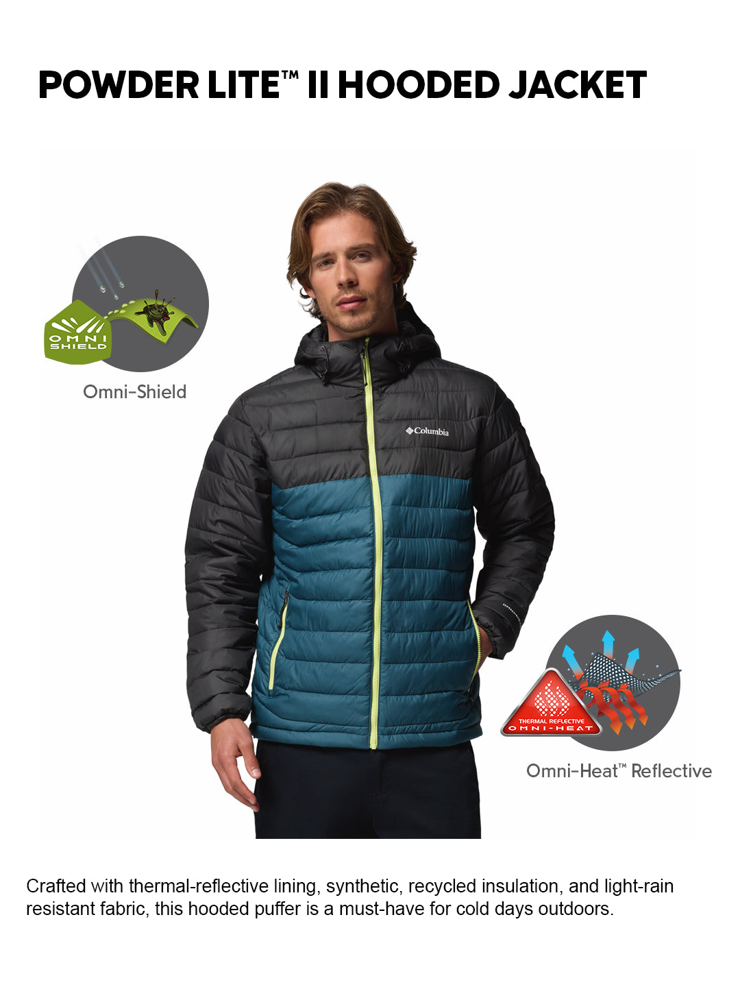 Columbia Men Teal OmniHeat Reflective Powder Lite II Down Jacket