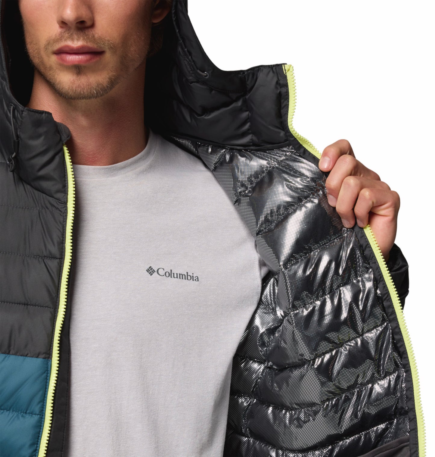Columbia Men Teal OmniHeat Reflective Powder Lite II Down Jacket