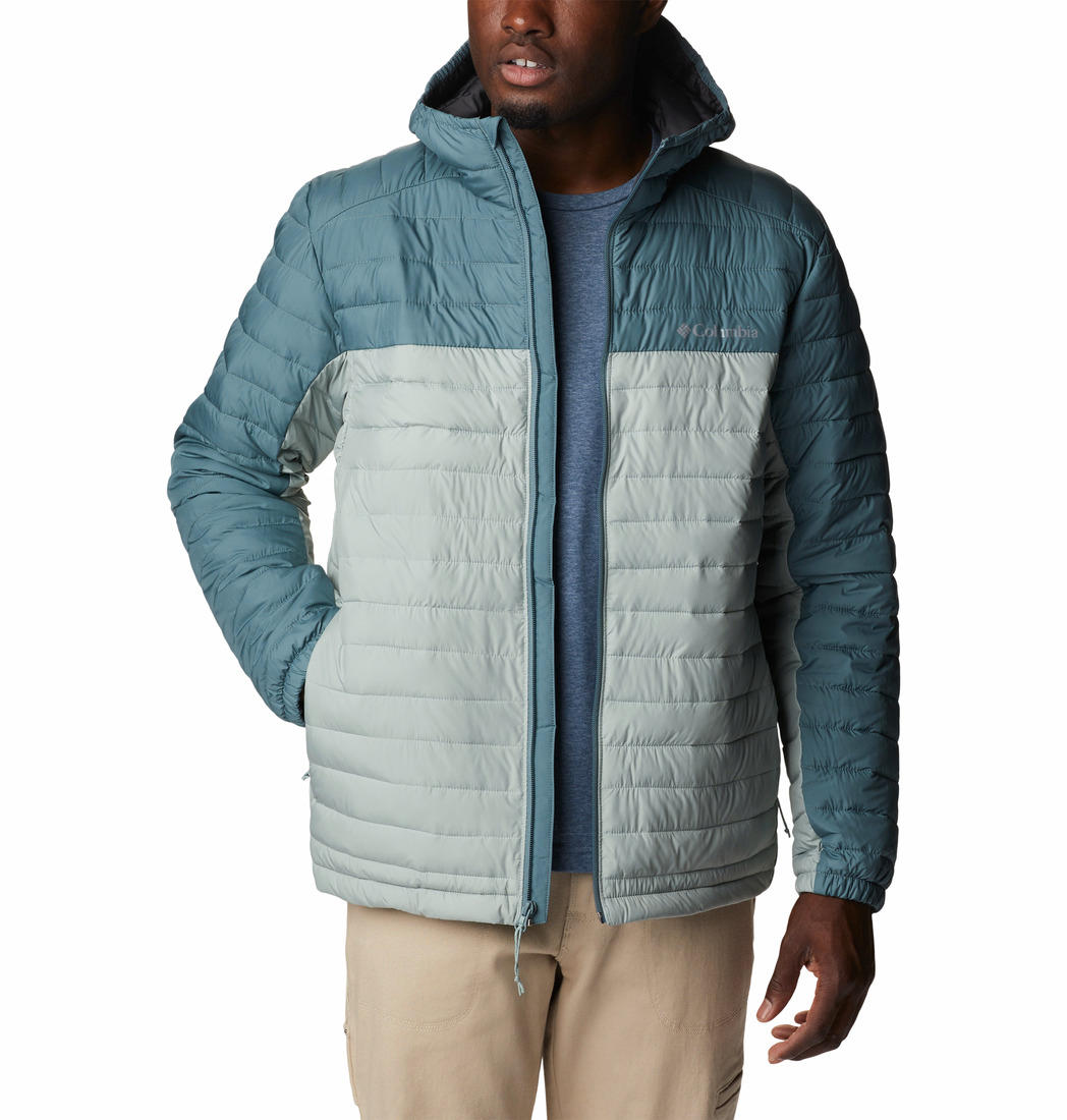 A Men Wearing Columbia Men Green Silver Falls Hooded Jacket