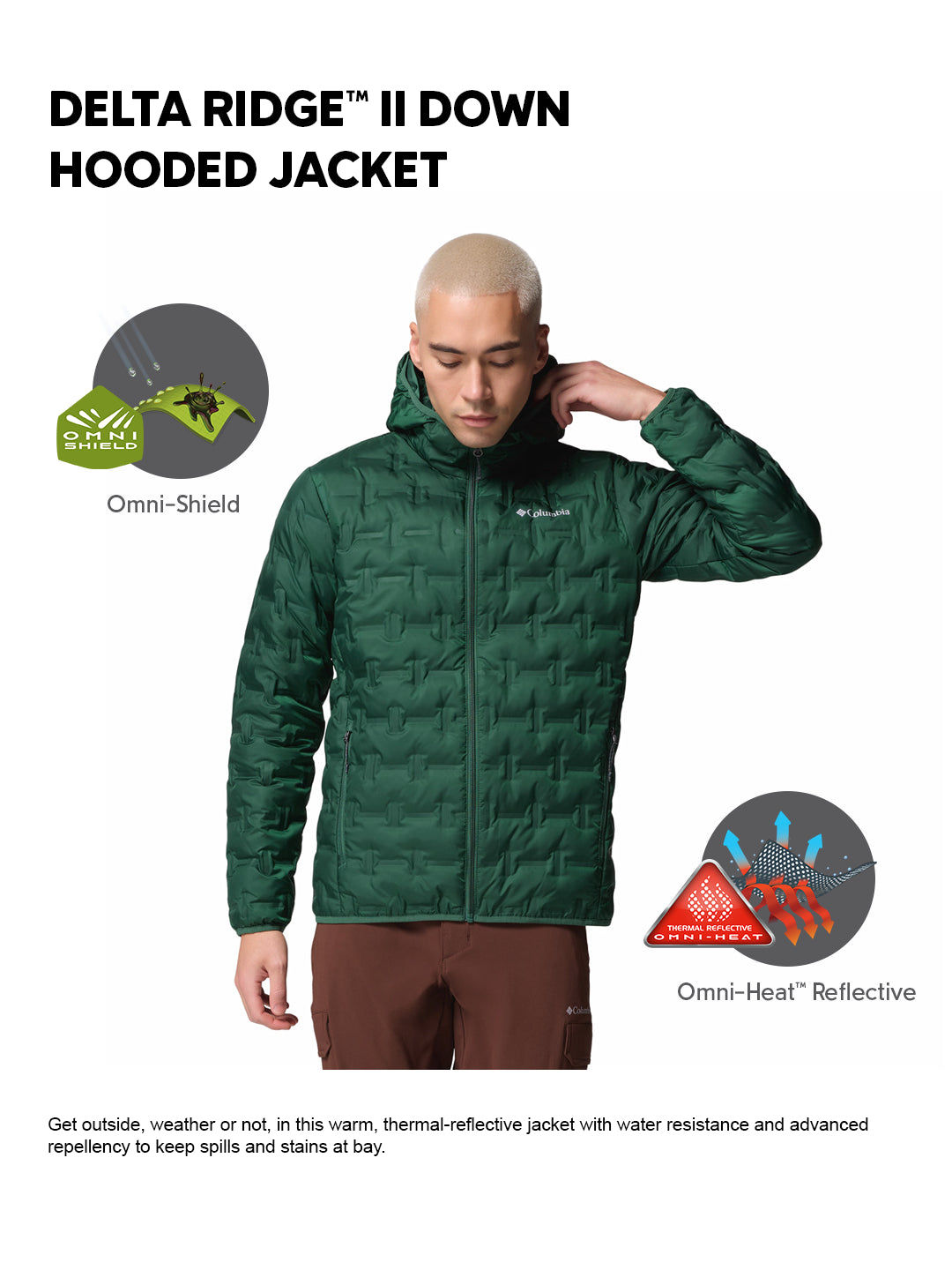 Columbia Men Green HEAT SEAL Delta Ridge II Down Jacket S