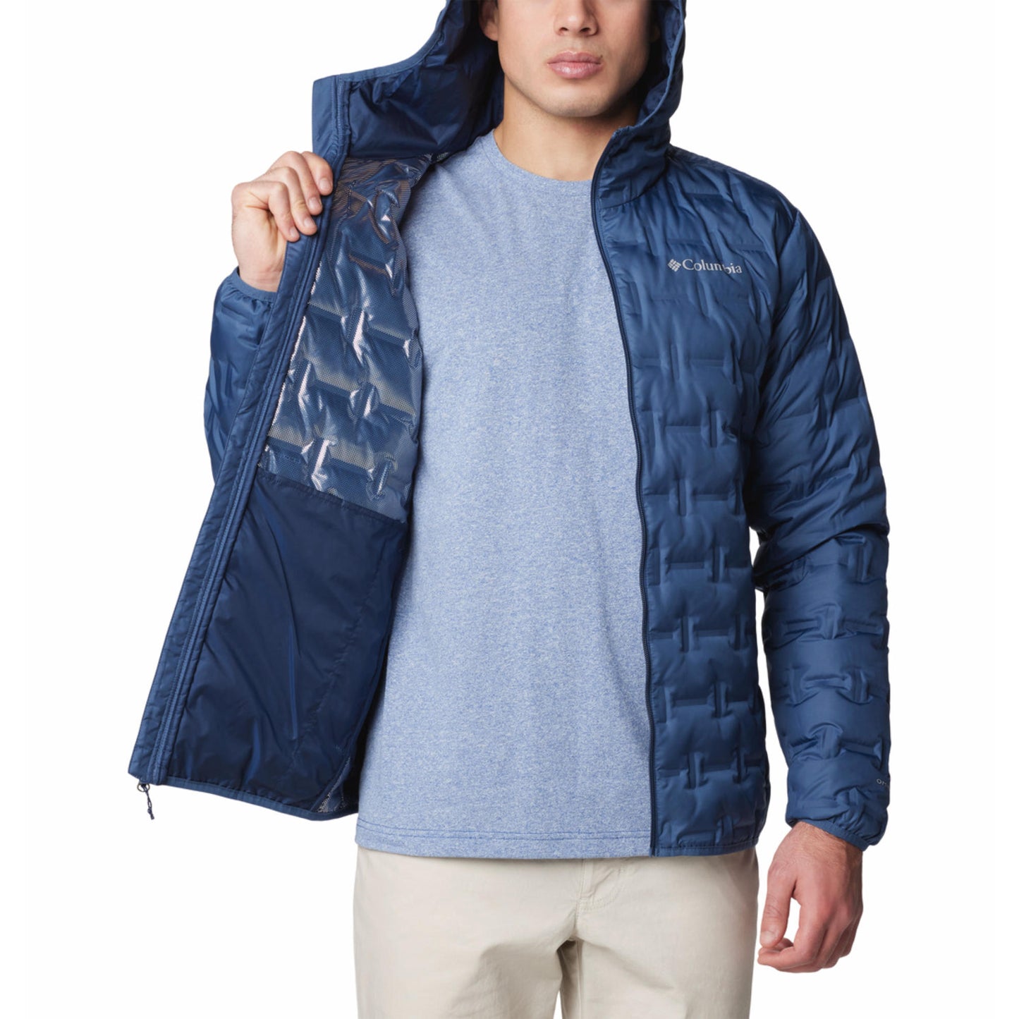 Columbia Men Blue Omni-Heat Reflective Delta Ridge II Hooded Down Jacket
