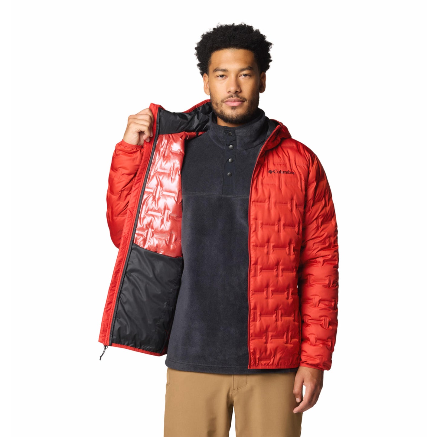 Columbia Men Red Omni-Heat Reflective Delta Ridge II Hooded Down Jacket
