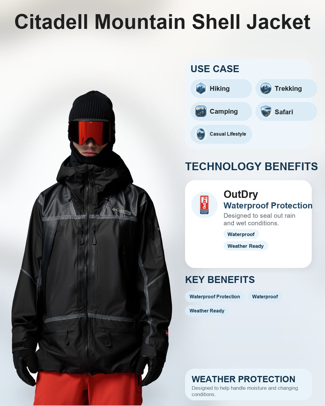 Columbia Men Black OutDry Extreme Citadell Mountain Rain Jacket