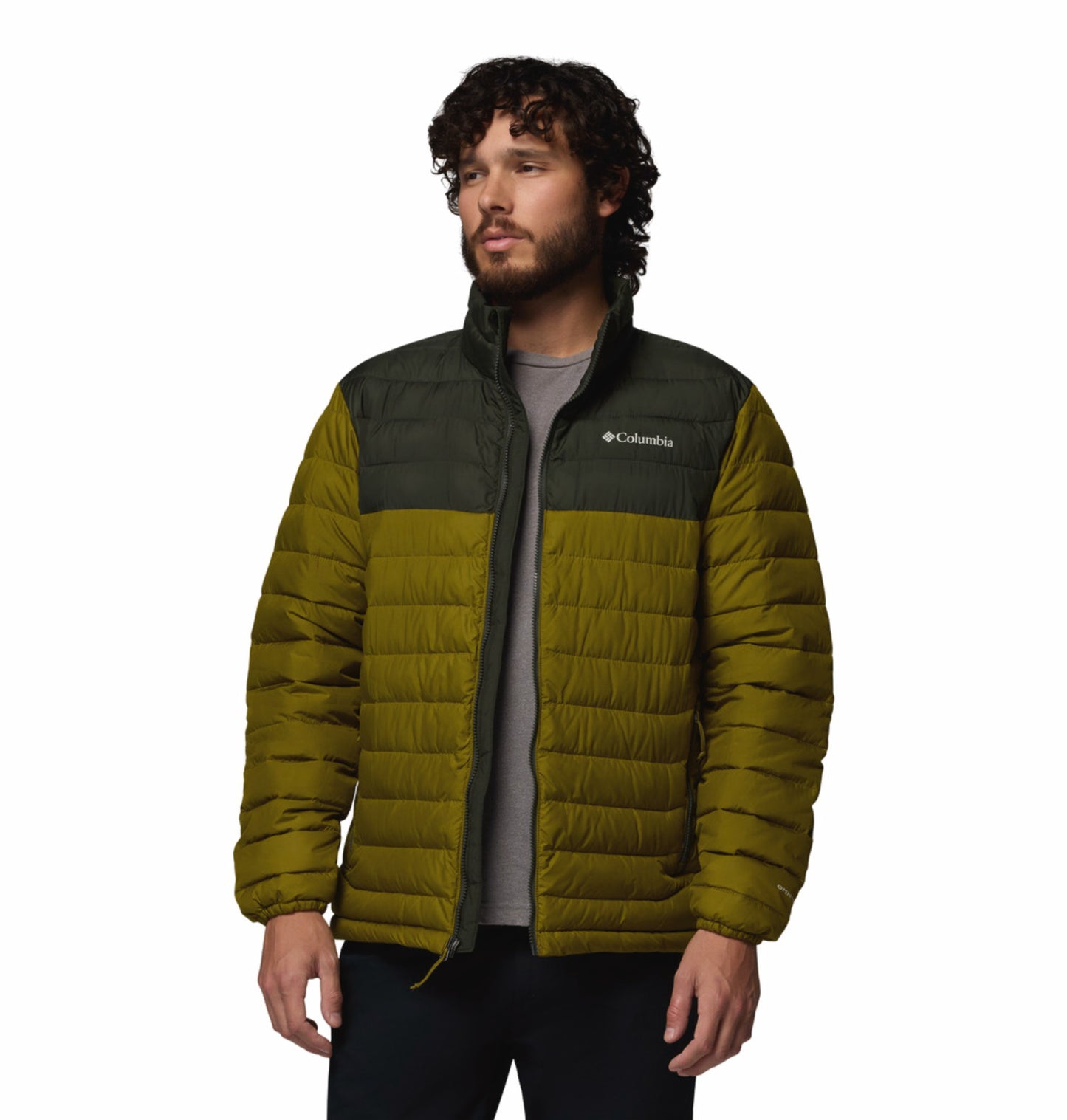 Columbia Men Olive Green Omni-Heat Powder Lite II Synthetic Down Jacket