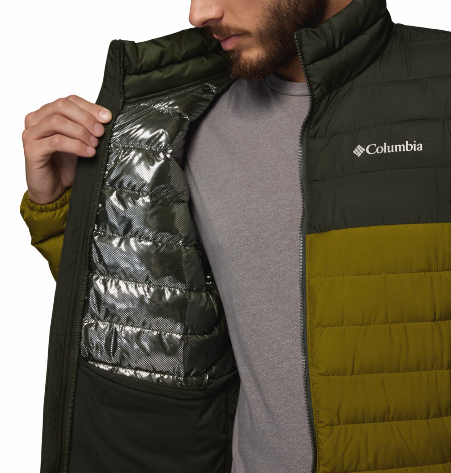 Columbia Men Olive Green Omni-Heat Powder Lite II Synthetic Down Jacket