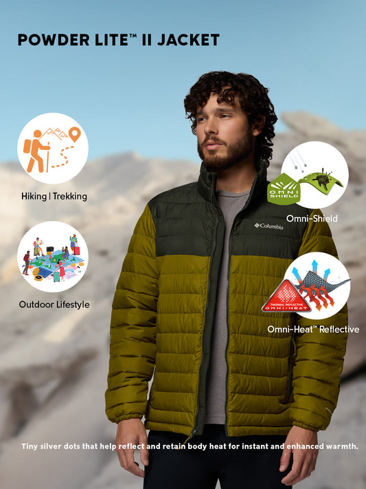 Columbia Men Olive Green Omni-Heat Powder Lite II Synthetic Down Jacket