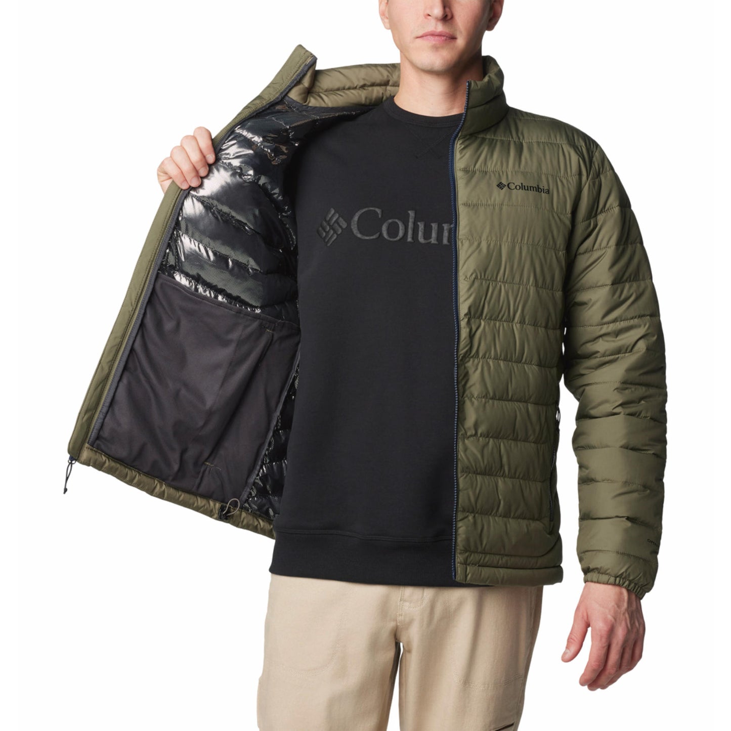 Columbia Men Olive Omni-Heat Reflective Powder Lite II Jacket