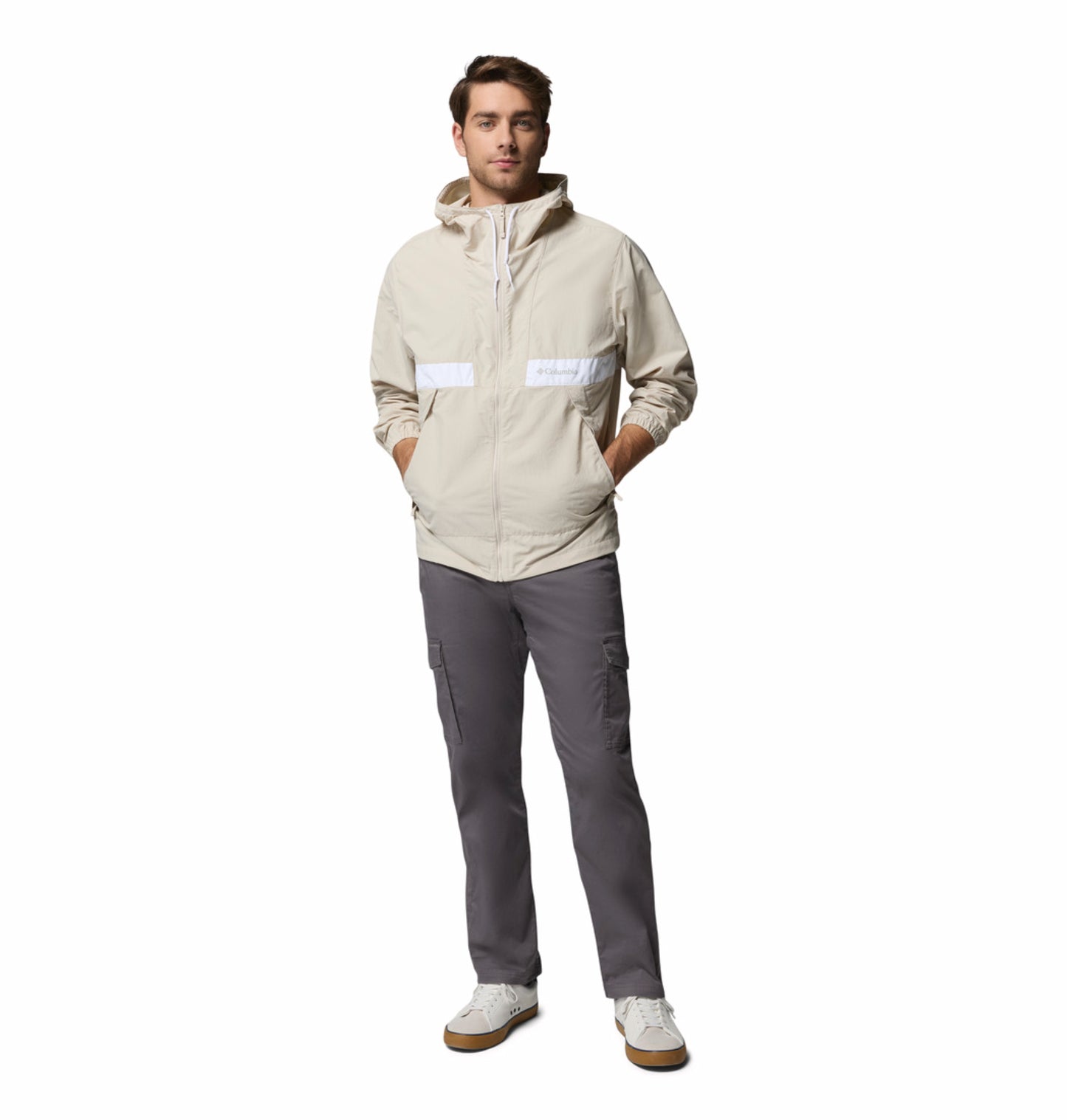 Columbia Men Beige Omni-Shade Spire Valley Protective Windbreaker Jacket