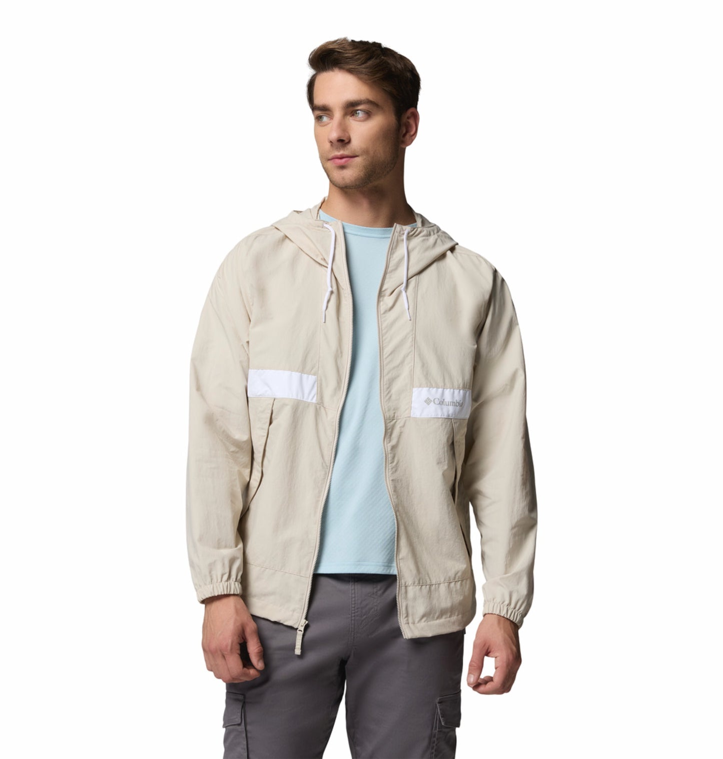 Columbia Men Beige Omni-Shade Spire Valley Protective Windbreaker Jacket