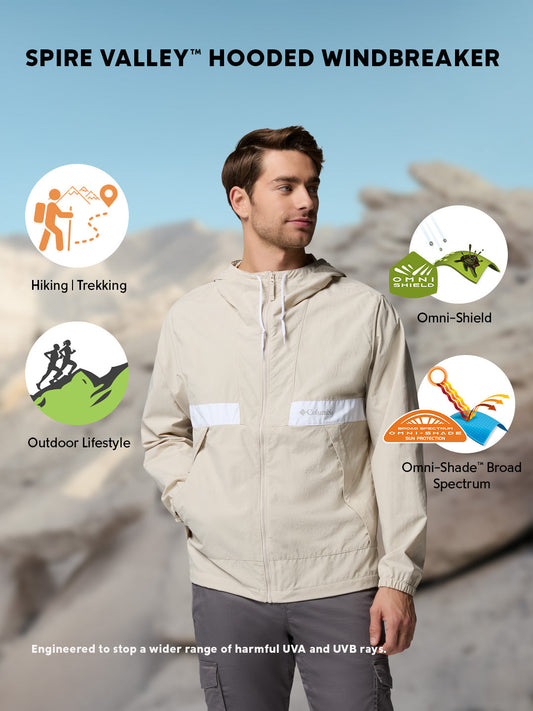 Columbia Men Beige Omni-Shade Spire Valley Protective Windbreaker Jacket