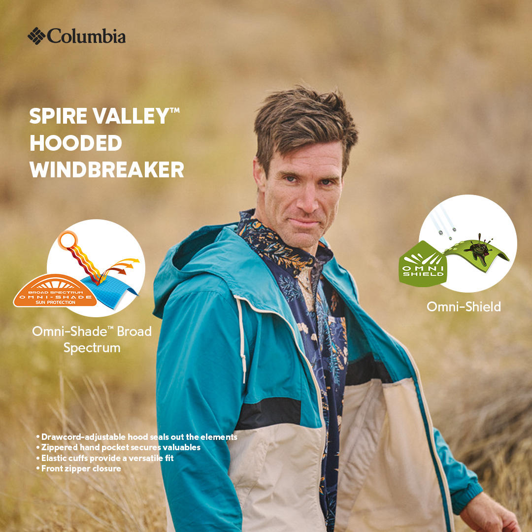 Columbia Men Blue Spire Valley Hooded Windbreaker (Sun Protection) S