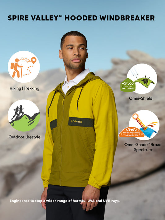 Columbia Men Yellow Omni-Shade Spire Valley UV Windbreaker Jacket