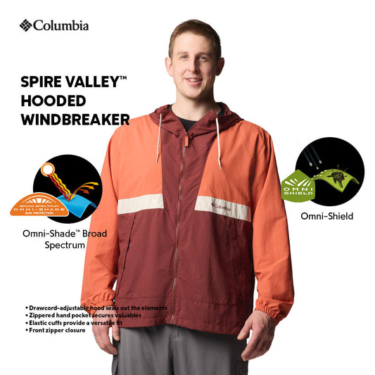 Columbia Mens Maroon Omni-Shield Spire Valley Hooded Wind and Water Resistant Jacket