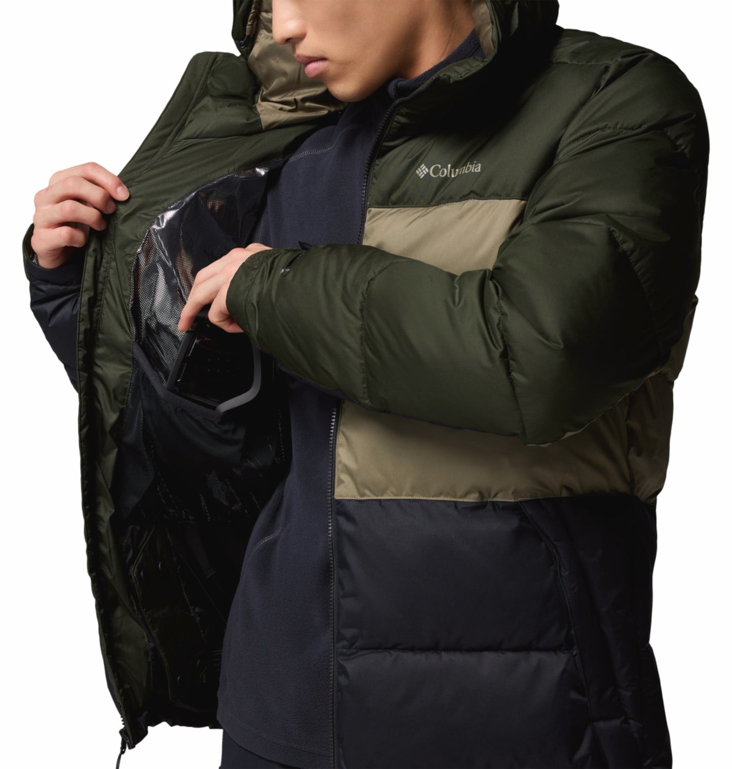 Columbia Men Green Omni-Heat Reflective Slope Style Hooded Down Jacket