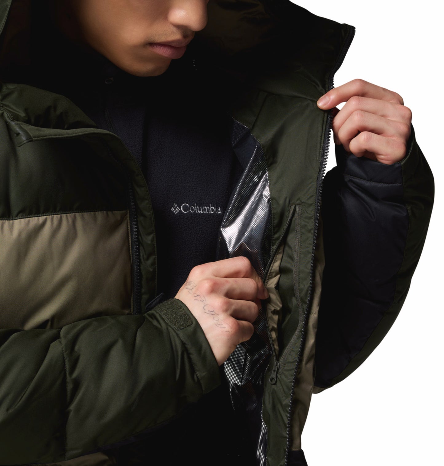 Columbia Men Green Omni-Heat Reflective Slope Style Hooded Down Jacket